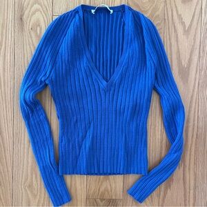 Blue V-Neck Ribbed Sweater Zara